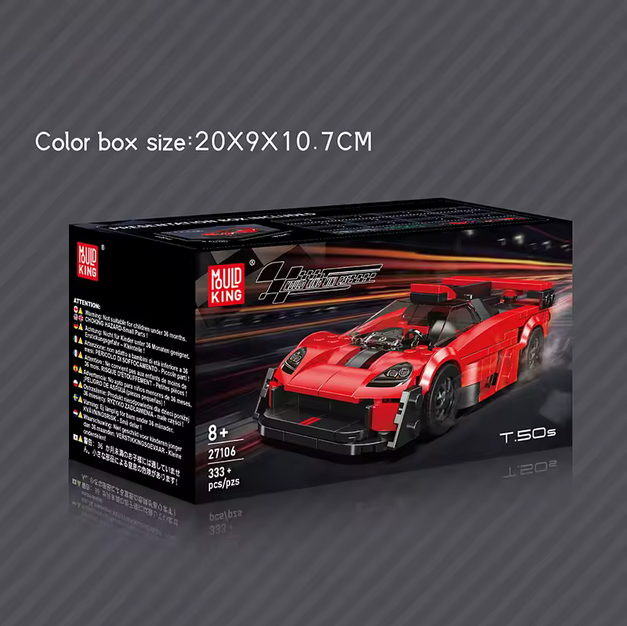 Mould King 27106 T.50s Supercar Modellbausatz – Mini Hypercar mit Vitrine (333 Teile) MK