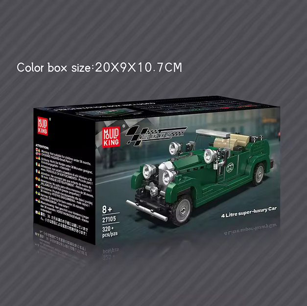Mould King 27105 Britischer Luxus Oldtimer Modellbausatz – Classic Car mit Vitrine (320 Teile) MK