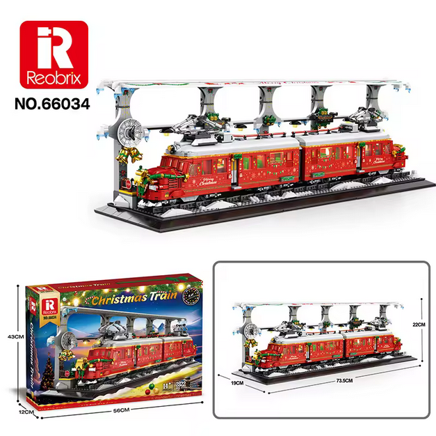 Reobrix 66034 RC Weihnachtszug Modellbausatz – Festlicher Winterzug (2822 Teile) Roebrix
