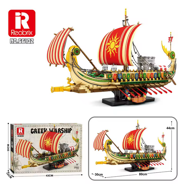 Reobrix 66102 Griechisches Kriegsschiff Modellbausatz – Antikes Trireme Schiff (2882 Teile) Roebrix