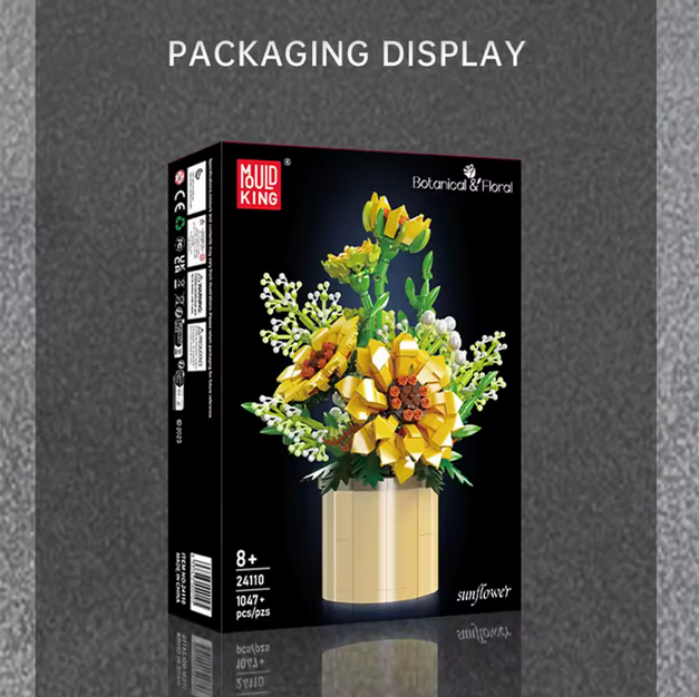 Mould King 24110 Sonnenblumen im Goldtopf – Blumen Deko Modell (1047 Teile) MK