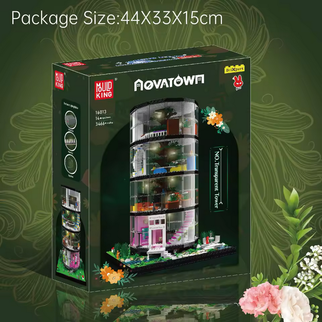 Mould King 16013 Moderne Architektur Transparent Urban Oasis mit LED 3.466 Teile MK