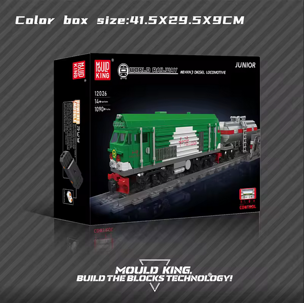 Mould King 12026 HXN 3 Diesellokomotive Ferngesteuert mit Güterwagen | 1.090 Teile MK