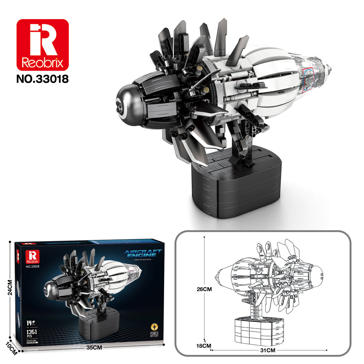 Reobrix 33018 Flugzeugmotor (1.351 Teile)