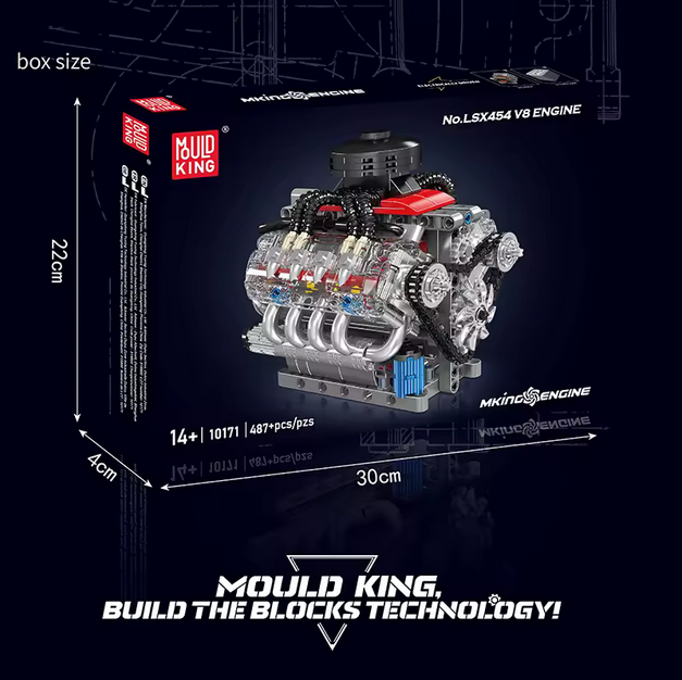 Mould King 10171 LSX454 V8 Motor Bausatz – 487 Teile MK