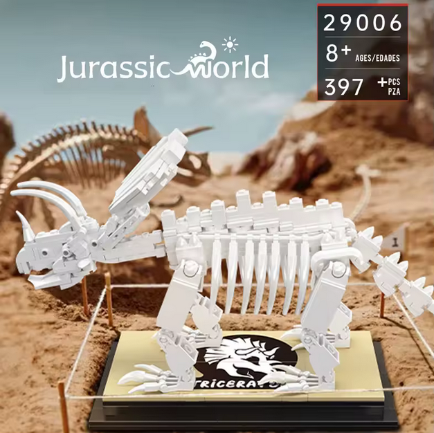 Mould King 29006 Triceratops Fossil Modellbausatz – Dinosaurier Skelett mit Display (397 Teile) MK