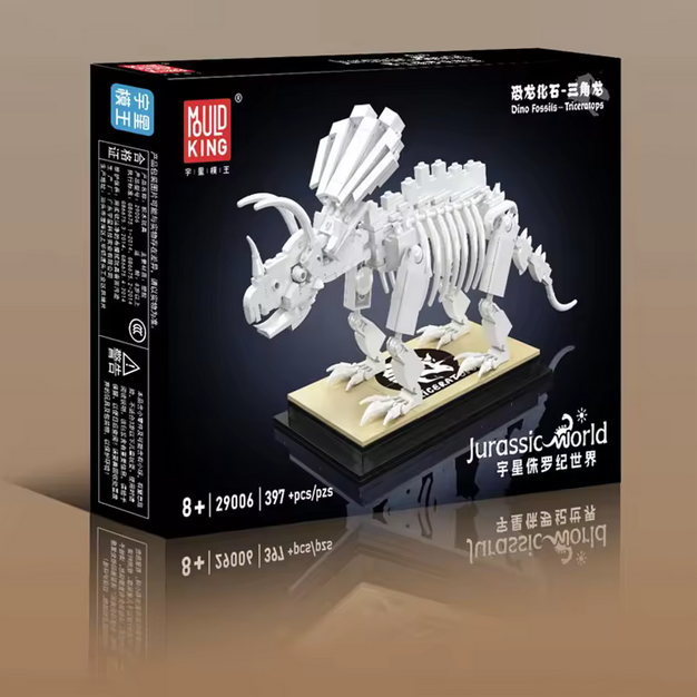 Mould King 29006 Triceratops Fossil Modellbausatz – Dinosaurier Skelett mit Display (397 Teile) MK