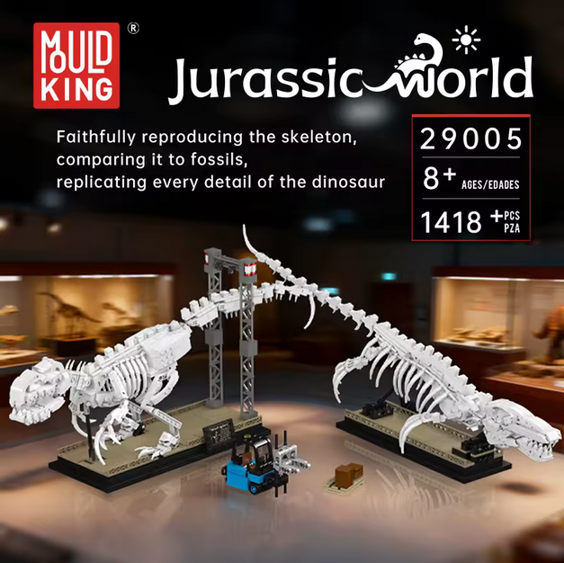 Mould King 29005 Mosasaurus & Velociraptor Fossilien Set – Museums Dino Display (1418 Teile) MK