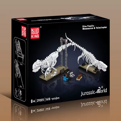 Mould King 29005 Mosasaurus & Velociraptor Fossilien Set – Museums Dino Display (1418 Teile) MK
