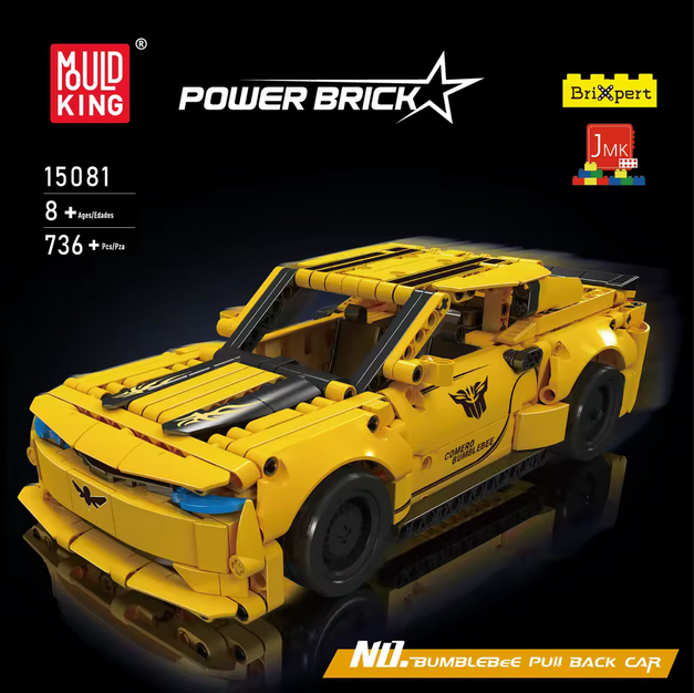 Mould King 15081 Challenger Muscle Car Modellbausatz – 1:16 Auto mit Rückziehmotor (736 Teile) MK