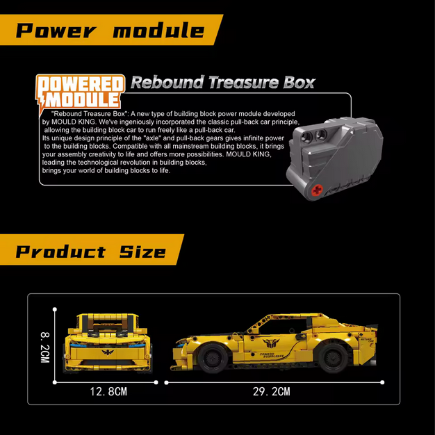 Mould King 15081 Challenger Muscle Car Modellbausatz – 1:16 Auto mit Rückziehmotor (736 Teile) MK
