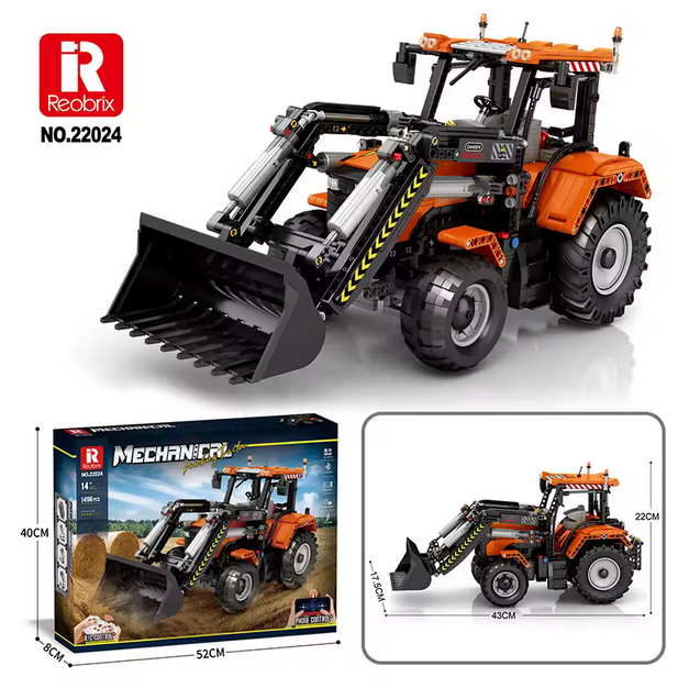 Reobrix 22024 RC Radlader Traktor Modellbausatz – Technik Baustellenfahrzeug (1496 Teile) Roebrix