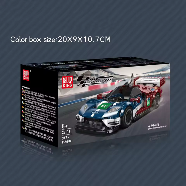 Mould King 27103 Le Mans Rennwagen Modellbausatz – Mini Racing Car mit Vitrine (347 Teile) MK