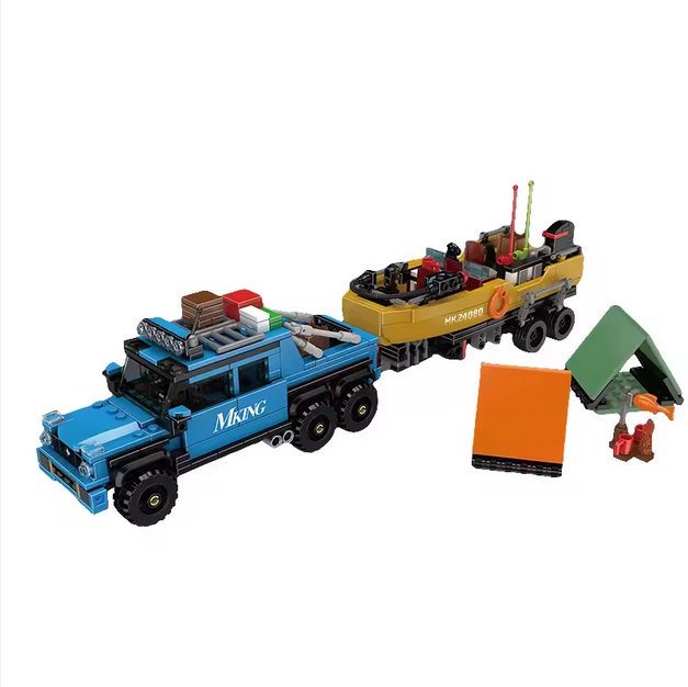 Mould King 24080 Pickup mit Angelboot & Anhänger Modellbausatz – Camping Set (872 Teile) MK