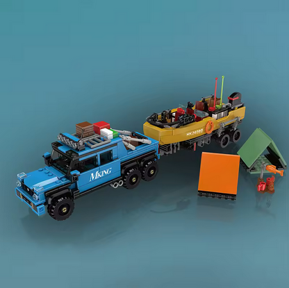 Mould King 24080 Pickup mit Angelboot & Anhänger Modellbausatz – Camping Set (872 Teile) MK