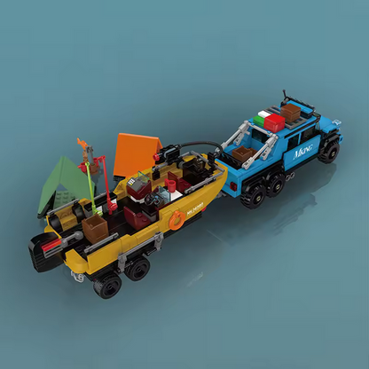 Mould King 24080 Pickup mit Angelboot & Anhänger Modellbausatz – Camping Set (872 Teile) MK
