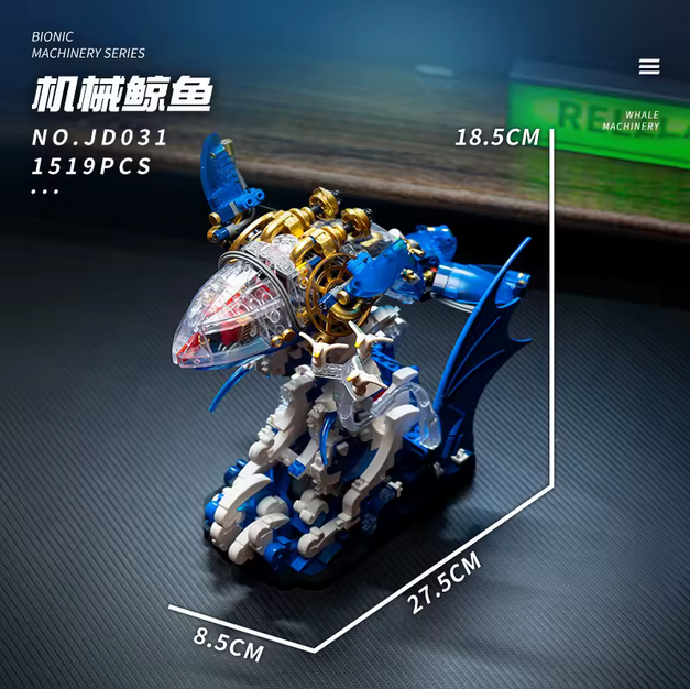 XJD JD031 Mechanischer Blauwal Modellbausatz – Steampunk Tiermodell (1519 Teile) XJD