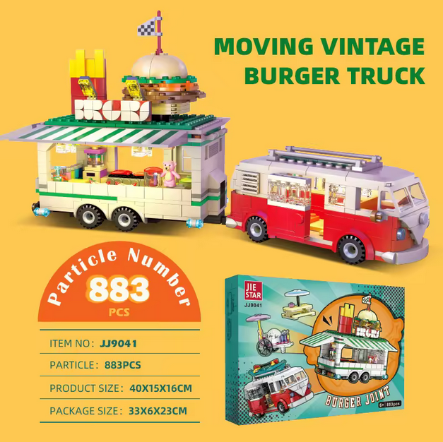 JIESTAR JJ9041 Hamburger Auto Modellbausatz – Fun Food Car (883 Teile) JIESTAR