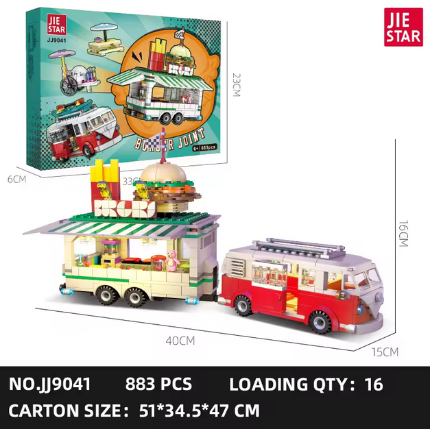JIESTAR JJ9041 Hamburger Auto Modellbausatz – Fun Food Car (883 Teile) JIESTAR