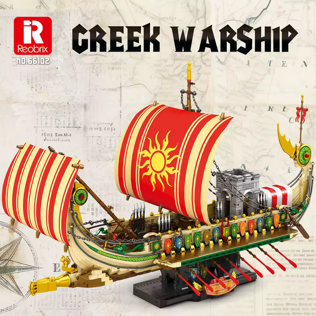 Reobrix 66102 Griechisches Kriegsschiff Modellbausatz – Antikes Trireme Schiff (2882 Teile) Roebrix