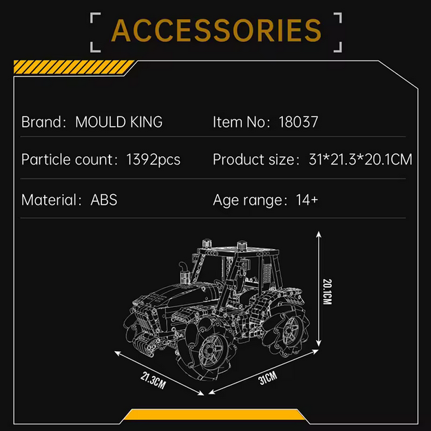 Mould King 18037 RC Mecanum Traktor Modellbausatz – Omnidirektionales Fahrzeug (1392 Teile) MK