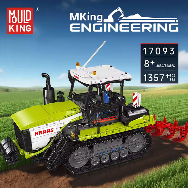 Mould King 17093 RC Kettentraktor Modellbausatz – Raupen Traktor mit Pflug (1357 Teile) MK