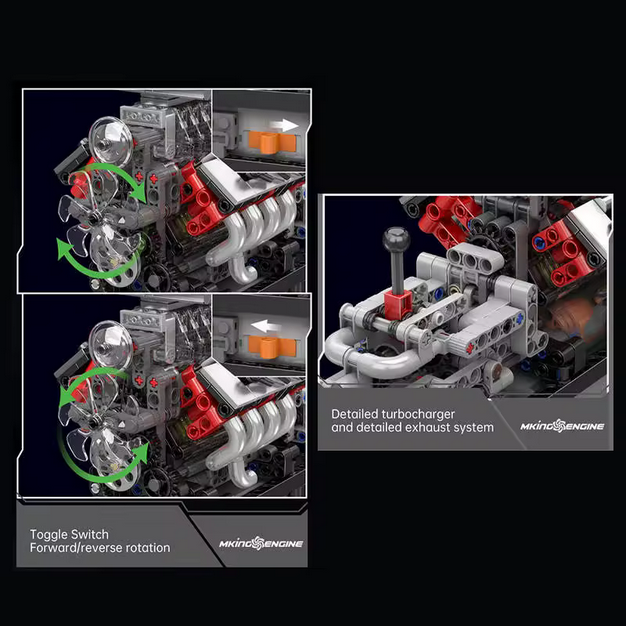 Mould King 10225 V8 Motor mit Getriebe – Muscle Car Technik Modell (855 Teile) MK
