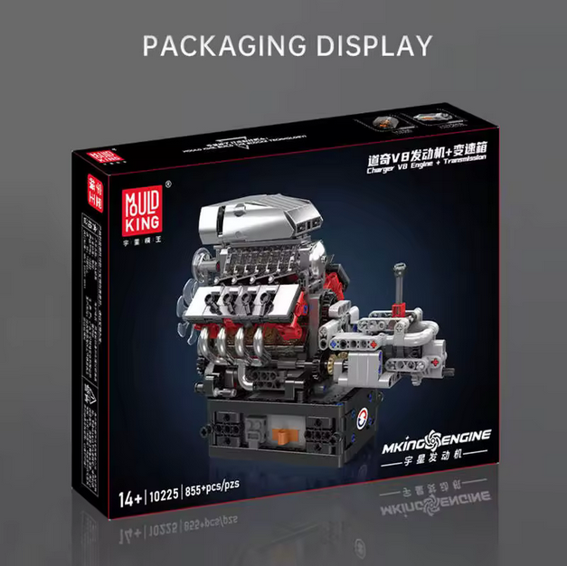 Mould King 10225 V8 Motor mit Getriebe – Muscle Car Technik Modell (855 Teile) MK