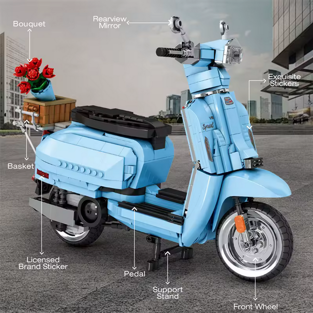 Reobrix 11036 / 11037 Lambretta V200 Motorrad Modellbausatz – Retro Scooter (1169 Teile) Roebrix