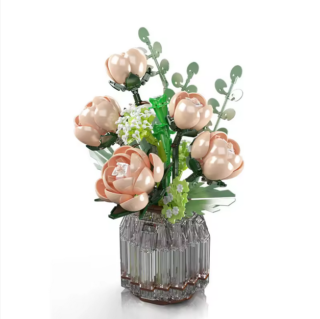 Mould King 24109 Weißer Rosenstrauß mit Vase – Blumen Deko Modell (981 Teile) MK