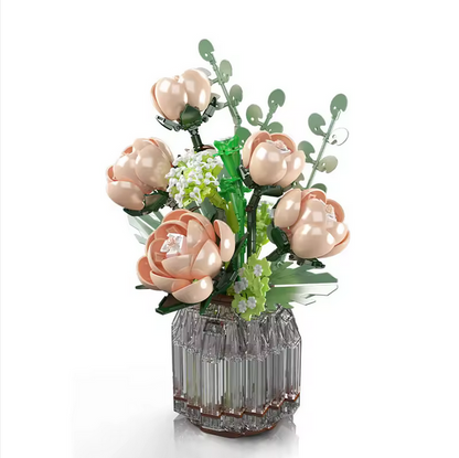 Mould King 24109 Weißer Rosenstrauß mit Vase – Blumen Deko Modell (981 Teile) MK