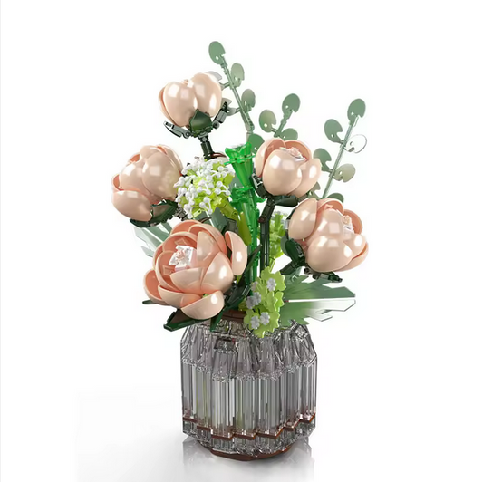 Mould King 24109 Weißer Rosenstrauß mit Vase – Blumen Deko Modell (981 Teile) MK