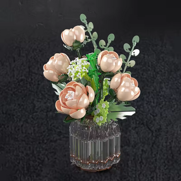 Mould King 24109 Weißer Rosenstrauß mit Vase – Blumen Deko Modell (981 Teile) MK