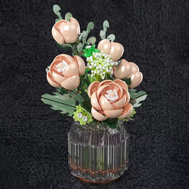 Mould King 24109 Weißer Rosenstrauß mit Vase – Blumen Deko Modell (981 Teile) MK