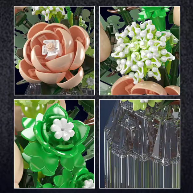 Mould King 24109 Weißer Rosenstrauß mit Vase – Blumen Deko Modell (981 Teile) MK