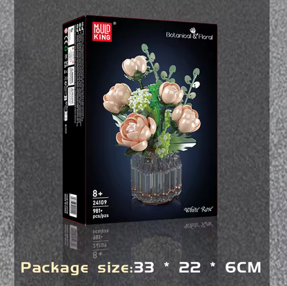 Mould King 24109 Weißer Rosenstrauß mit Vase – Blumen Deko Modell (981 Teile) MK