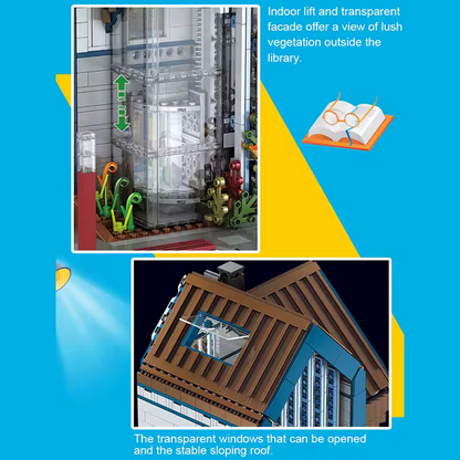 Mould King 16022 Moderne Architektur Bibliothek mit LED-Beleuchtung 2.788 Teile MK