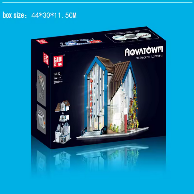 Mould King 16022 Moderne Architektur Bibliothek mit LED-Beleuchtung 2.788 Teile MK