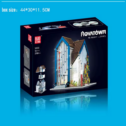 Mould King 16022 Moderne Architektur Bibliothek mit LED-Beleuchtung 2.788 Teile MK