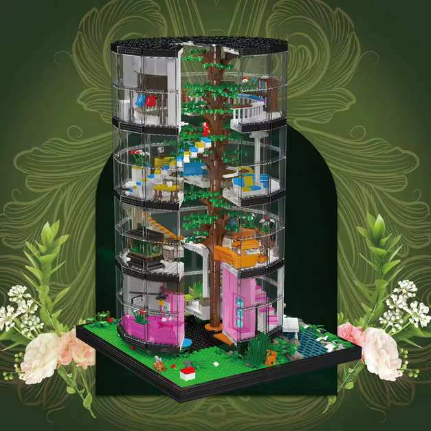 Mould King 16013 Moderne Architektur Transparent Urban Oasis mit LED 3.466 Teile MK