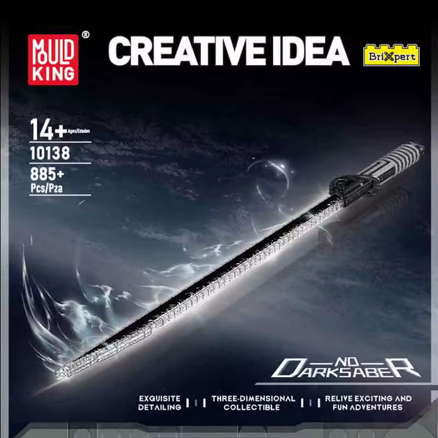 Mould King 10138 Legendärer Dunkler Säbel mit LED & Acryl-Ständer 885 Teile MK