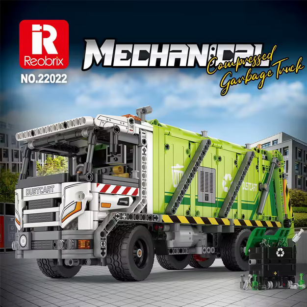 Reobrix 22022 Technik Müllwagen mit Kompressionsfunktion 1:8 Modell 1.355 Teile Roebrix