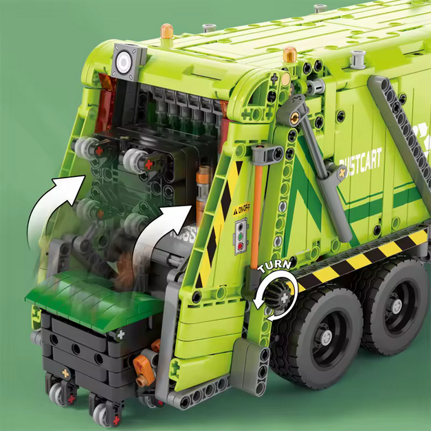 Reobrix 22022 Technik Müllwagen mit Kompressionsfunktion 1:8 Modell 1.355 Teile Roebrix