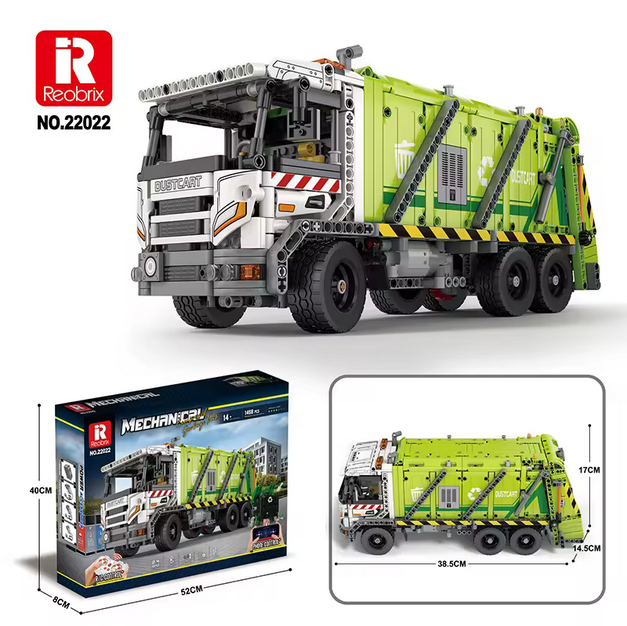Reobrix 22022 Technik Müllwagen mit Kompressionsfunktion 1:8 Modell 1.355 Teile Roebrix