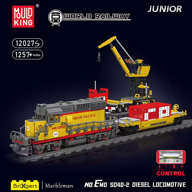 Mould King 12027 SD40-2 Diesellokomotive Ferngesteuert mit Kran-Plattform | 1.257 Teile MK