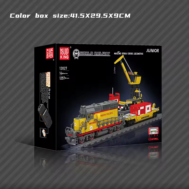Mould King 12027 SD40-2 Diesellokomotive Ferngesteuert mit Kran-Plattform | 1.257 Teile MK