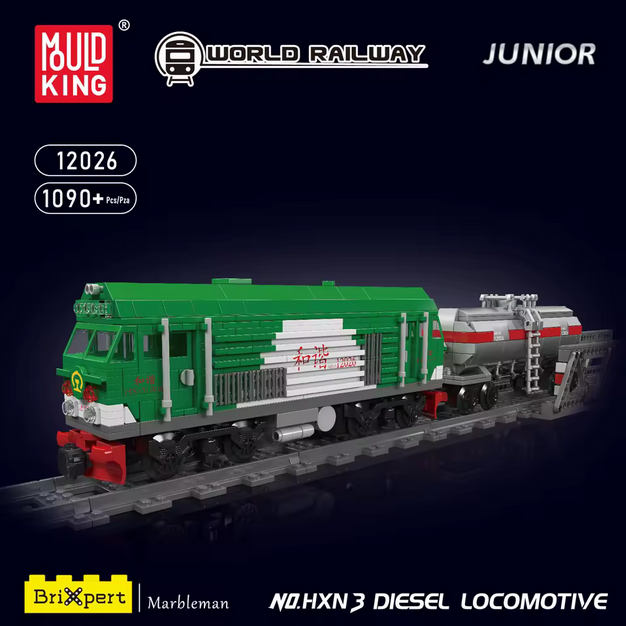 Mould King 12026 HXN 3 Diesellokomotive Ferngesteuert mit Güterwagen | 1.090 Teile MK