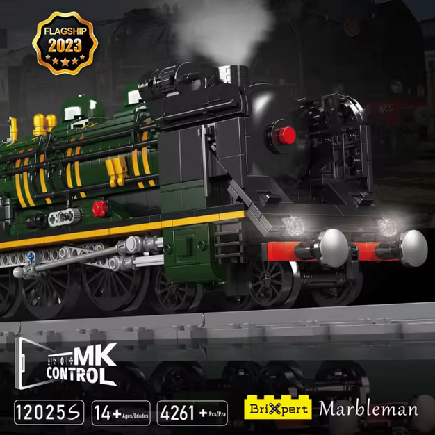 MOULD KING 12025S Zug-Bausätze Technisch RC Elektrische Eisenbahn Schienen QJ Dampflokomotive Zug Kinder Bausteine Spielzeug MK