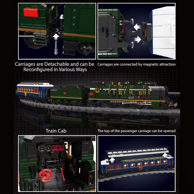 MOULD KING 12025S Zug-Bausätze Technisch RC Elektrische Eisenbahn Schienen QJ Dampflokomotive Zug Kinder Bausteine Spielzeug MK