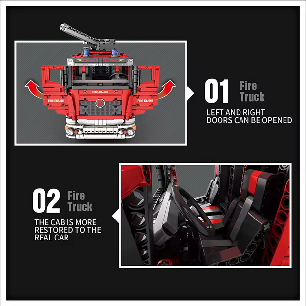 Reobrix 22008 RC Schwerlast-Feuerwehrfahrzeug Technik-Serie ferngesteuert | 2.692 Teile Roebrix